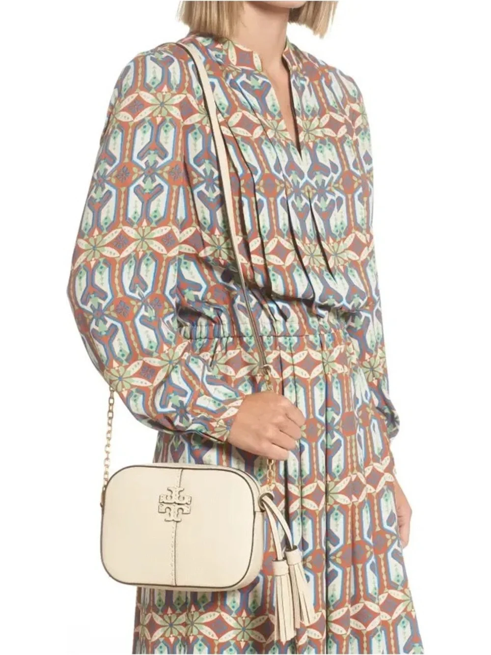 Tory Burch McGraw Leather Camera Bag Crossbody Bag Brie Cream